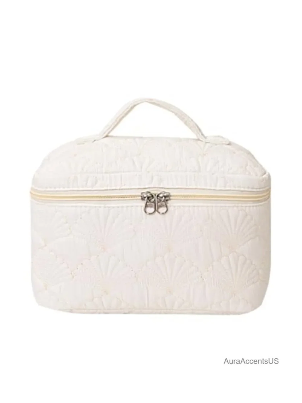 Large Quilted Travel Makeup Bag Cosmetic Pouch Purse with Handle Zipper